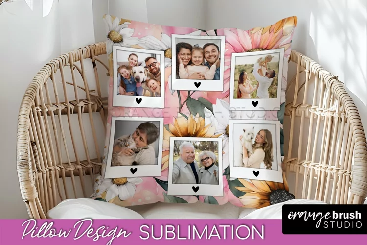 Family Photo Frame Pillow Sublimation - Floral Pillow Cover