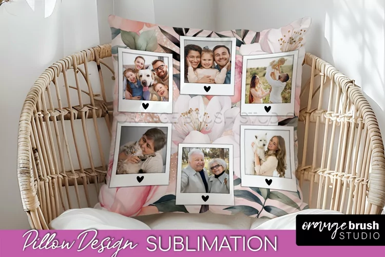 Family Photo Frame Pillow Sublimation - Floral Pillow Cover