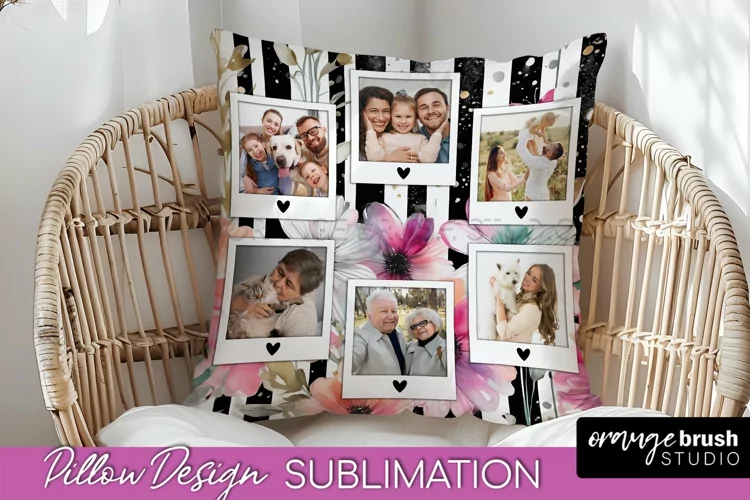 Family Photo Frame Pillow Sublimation - Floral Pillow Cover