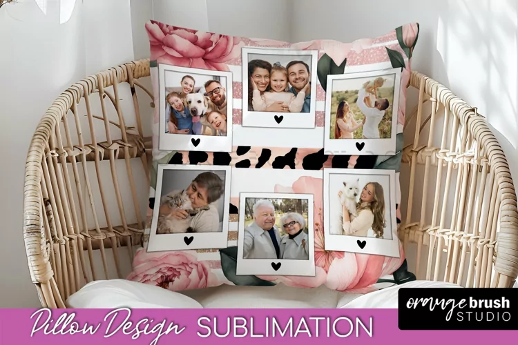 Family Photo Frame Pillow Sublimation - Floral Pillow Cover