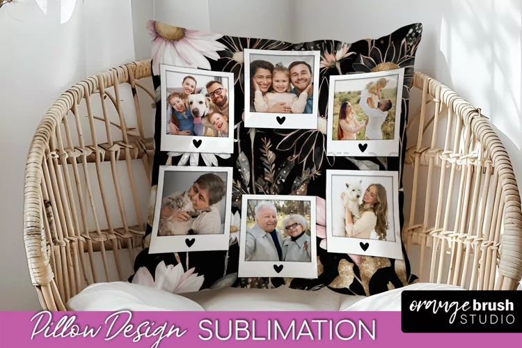Family Photo Frame Pillow Sublimation - Floral Pillow Cover