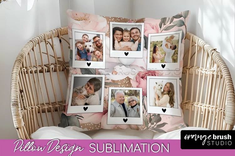 Family Photo Frame Pillow Sublimation - Floral Pillow Cover