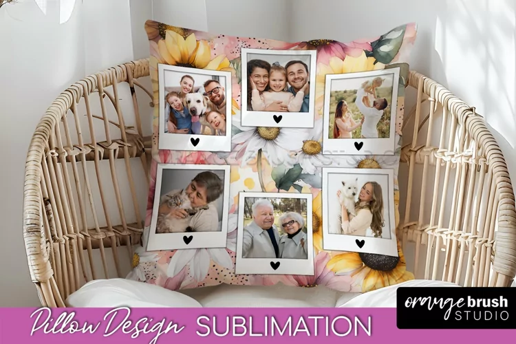 Family Photo Frame Pillow Sublimation - Floral Pillow Cover