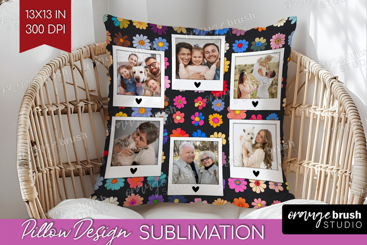 Retro Flowers Photo Pillow PNG - Floral Picture Frame Pillow