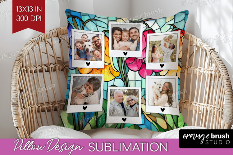Stained Glass Photo Pillow PNG - Flowers Picture Frame Cover
