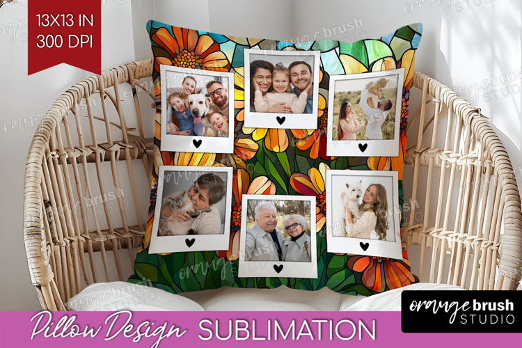 Stained Glass Photo Pillow PNG - Flowers Picture Frame Cover