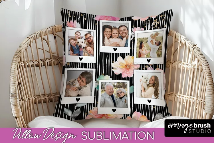 Family Photo Frame Pillow Sublimation - Floral Pillow Cover