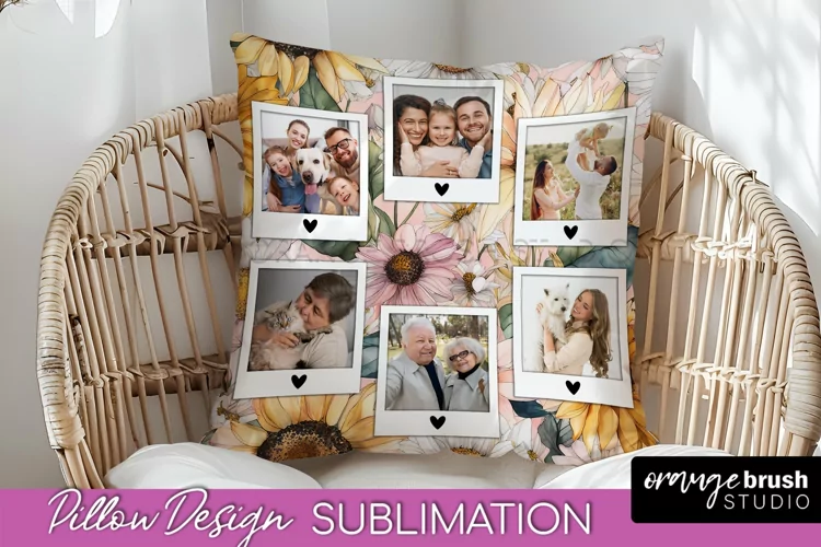 Family Photo Frame Pillow Sublimation - Floral Pillow Cover