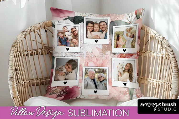 Family Photo Frame Pillow Sublimation - Floral Pillow Cover