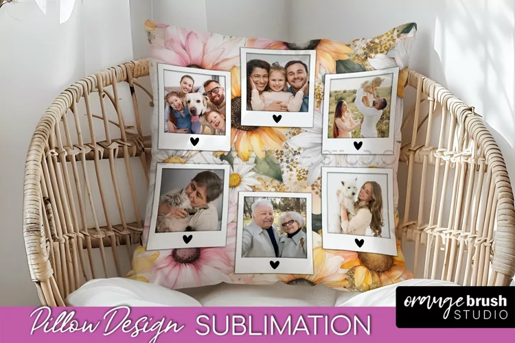 Family Photo Frame Pillow Sublimation - Floral Pillow Cover