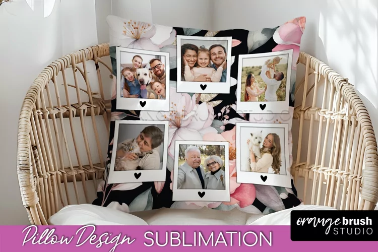 Family Photo Frame Pillow Sublimation - Floral Pillow Cover