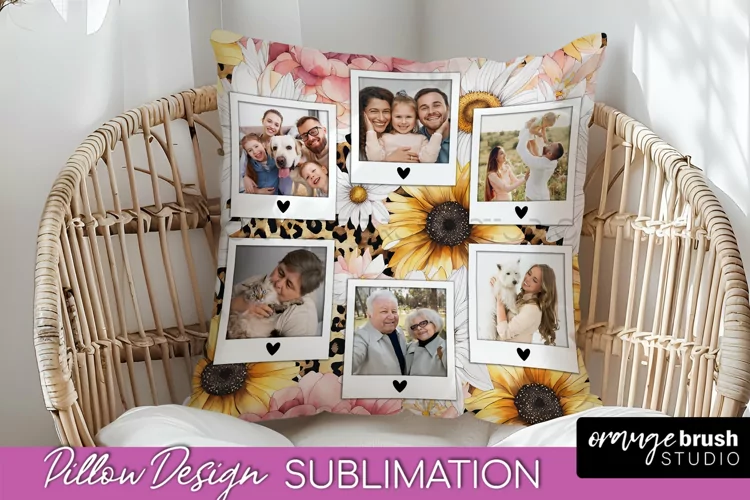 Family Photo Frame Pillow Sublimation - Floral Pillow Cover