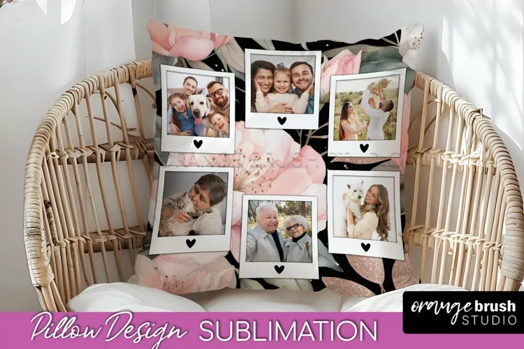 Family Photo Frame Pillow Sublimation - Floral Pillow Cover