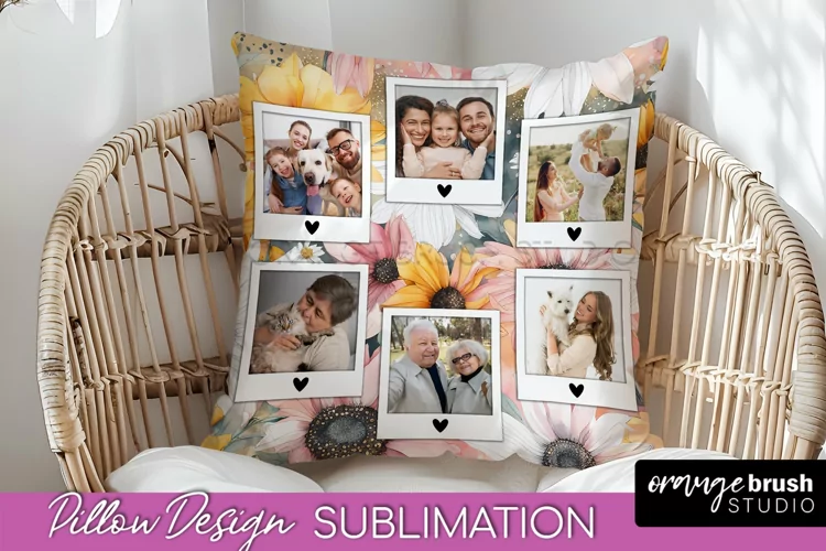 Family Photo Frame Pillow Sublimation - Floral Pillow Cover