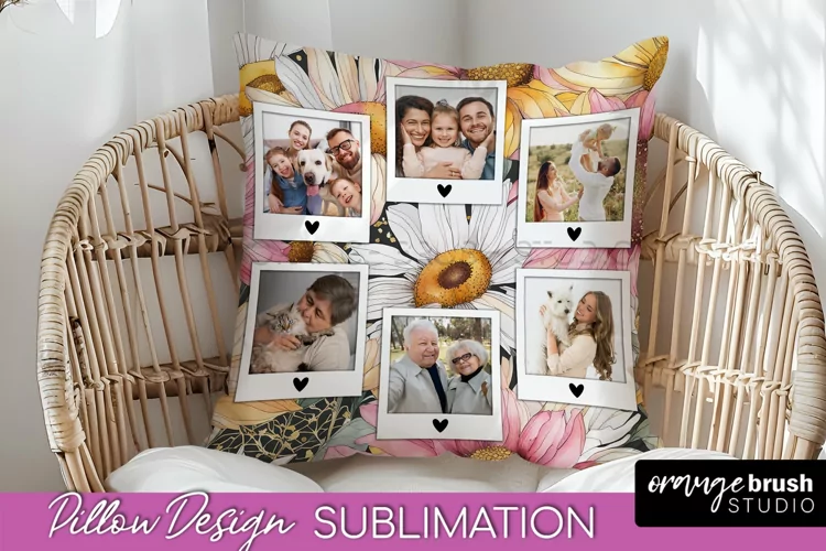 Family Photo Frame Pillow Sublimation - Floral Pillow Cover