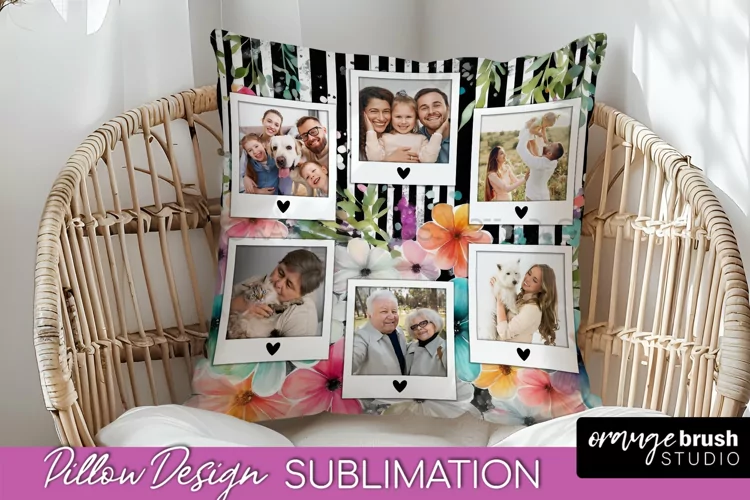 Family Photo Frame Pillow Sublimation - Floral Pillow Cover