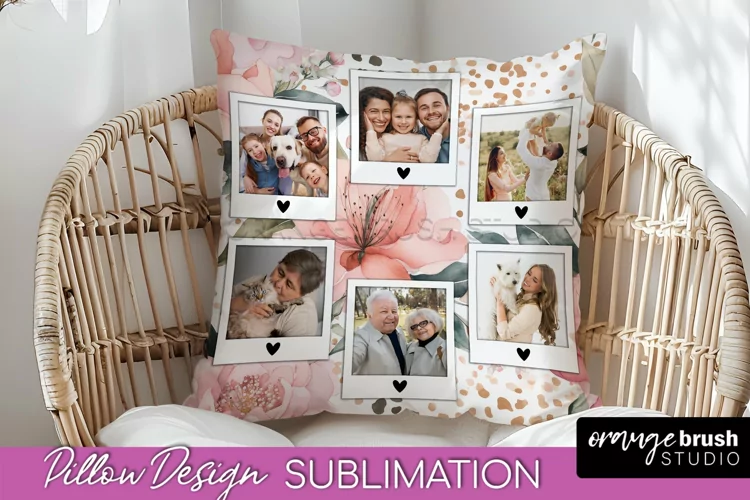 Family Photo Frame Pillow Sublimation - Floral Pillow Cover