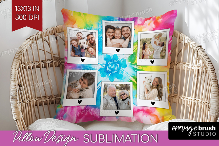 Tie Dye Photo Pillow PNG - Rainbow Picture Frame Pillow