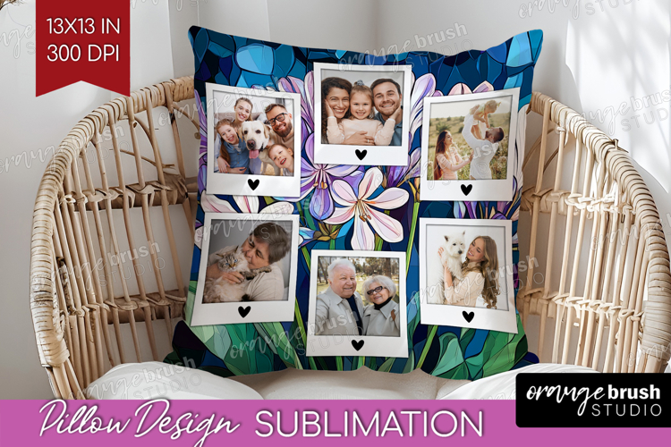 Stained Glass Photo Pillow PNG - Flowers Picture Frame Cover