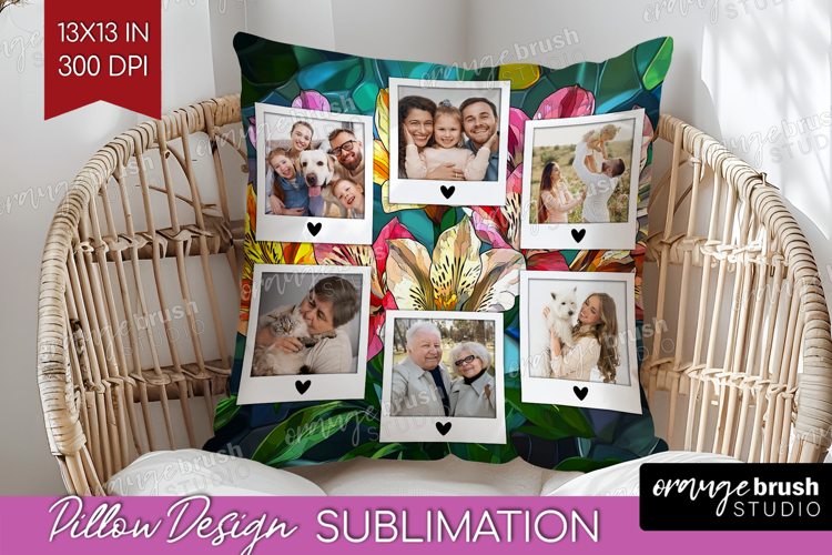 Stained Glass Photo Pillow PNG - Flowers Picture Frame Cover