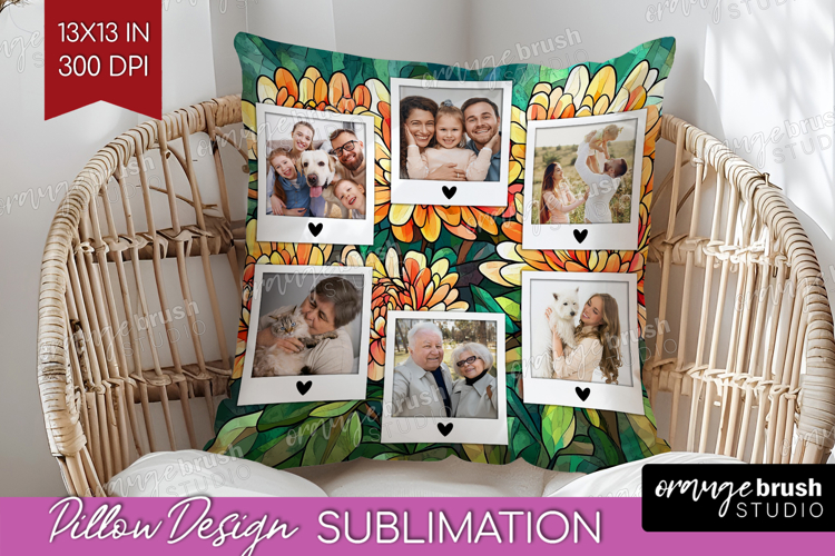 Stained Glass Photo Pillow PNG - Flowers Picture Frame Cover