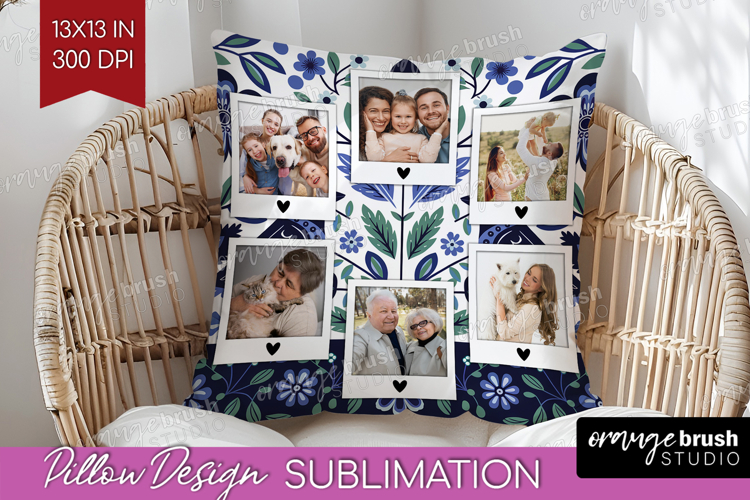 Folk Flowers Photo Pillow PNG - Floral Picture Frame Pillow