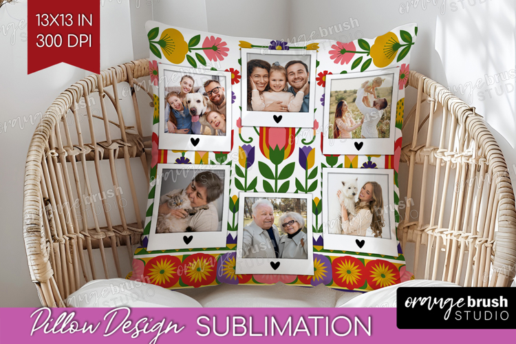 Folk Flowers Photo Pillow PNG - Floral Picture Frame Pillow