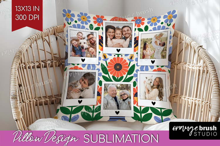 Folk Flowers Photo Pillow PNG - Floral Picture Frame Pillow