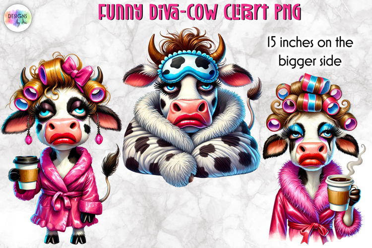Funny Diva Cow PNG Clipart, Glamorous Cow Sublimation