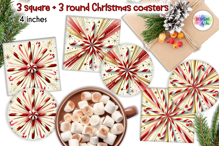 Christmas Candy Cane Coaster, Festive Christmas Coasters