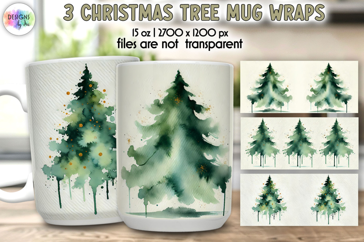 Christmas Tree Mug Wraps, 15 oz Christmas Tree Mug Wrap PNG
