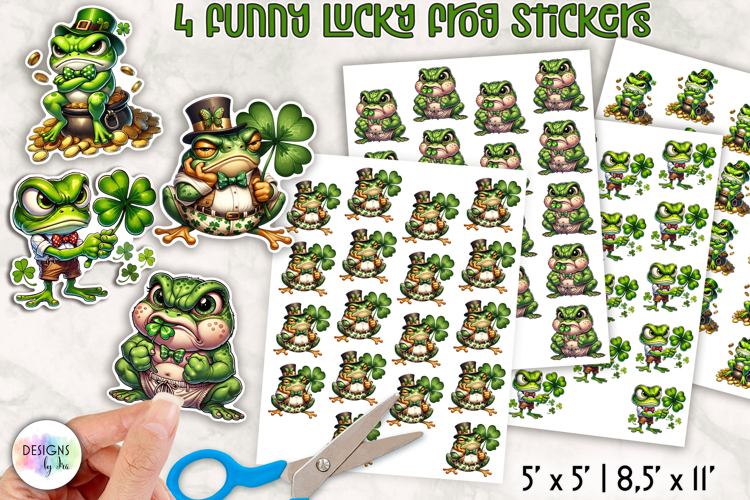 Funny Lucky Frog Stickers, St Patrick’s Day Cartoon Frog PNG