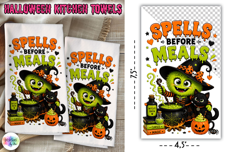 Halloween Kitchen Towel PNG, Spells Before Meals