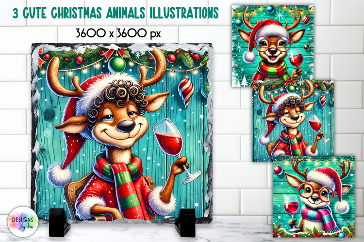 Cute Christmas Animals Illustration, Wine Lover Christmas