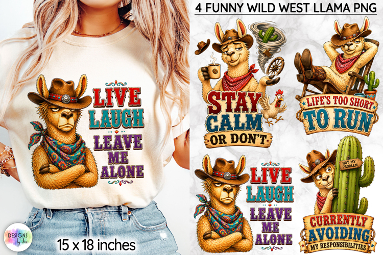Funny Wild West Llama Sublimation, Sarcastic Llama Lover PNG