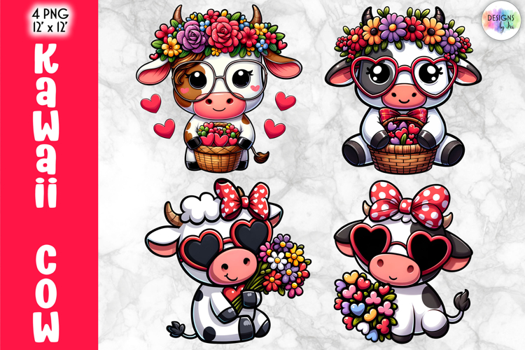 Cute Valentine Highland Cow Clipart, Baby Cow Kawaii PNG