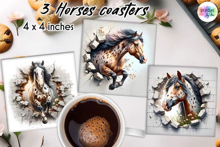 3D Horse Coasters, Wall Break Horse Art, Printable Coaster