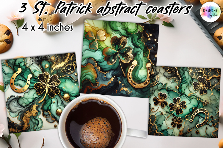 St. Patrick’s Day Clover Coasters, Alcohol Ink Shamrocks PNG