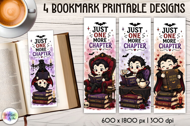 Cute Vampire Bookmarks, Just One More Chapter example image 1
