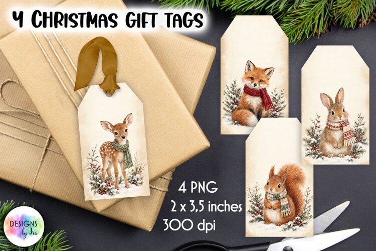 Vintage Gift Tags, Woodland Baby Animals Christmas Gift Tags example image 1