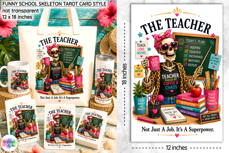 Funny School Skeleton Tarot Card PNG, The Teacher Skeleton