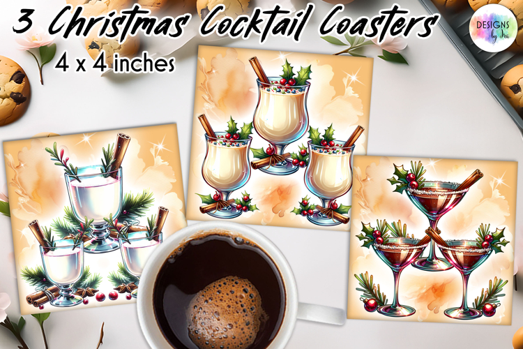 Christmas Cocktail Coasters, Christmas Party Coasters PNG