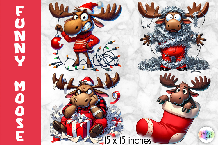 Funny Christmas Moose Clipart, Cute Holiday Animal PNG