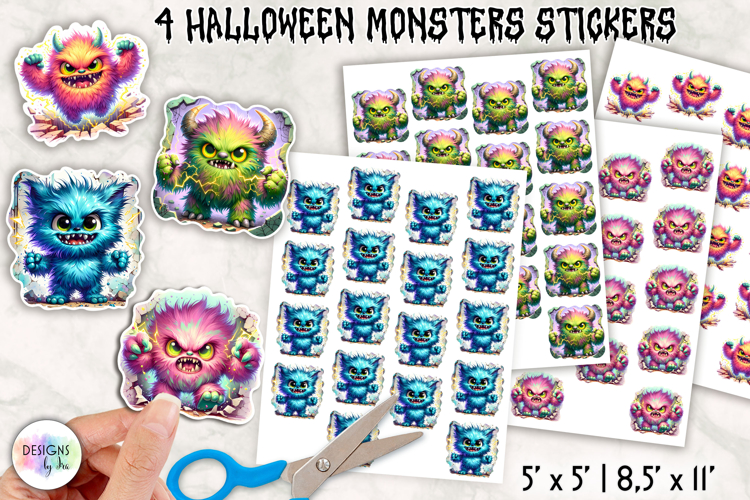 Halloween Monster Stickers, Cute Creepy Monster Clipart