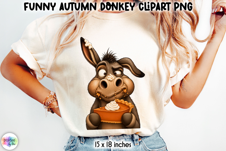 Funny Donkey with Pumpkin Pie Autumn Clipart PNG