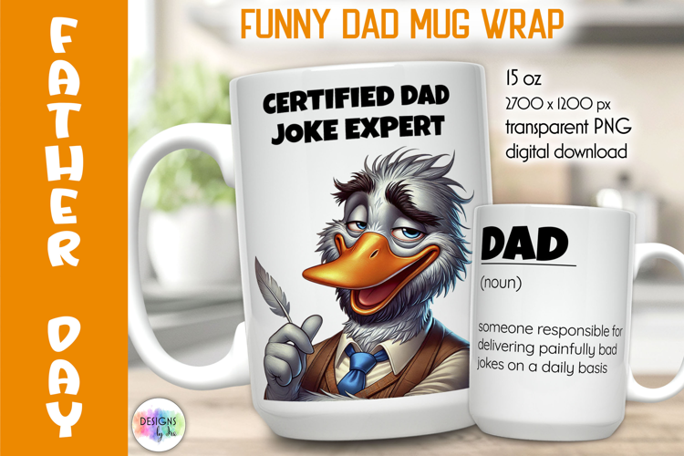 Funny Dad Mug Wrap PNG, Certified Dad Joke Expert Print