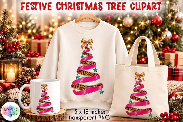 Pink Leopard Ribbon Christmas Tree PNG Sublimation