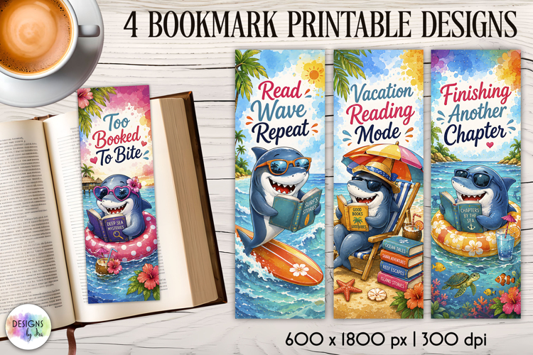 Shark Reading Bookmarks, Fun Beach Vacation Printables