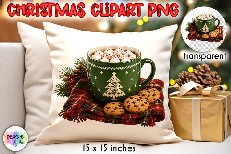 Christmas Cocoa Mug Cookies and Plaid Scarf PNG