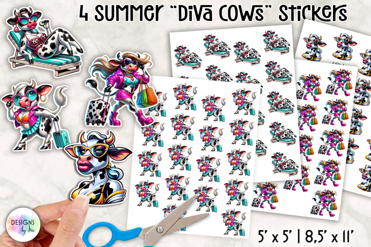 Summer Cows Stickers PNG, Cute and Stylish Cow Clipart